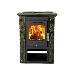 Thorma Kaminofen Borgholm Stahl Keramik Olivengrün Kacheln 7 KW EEK:A+